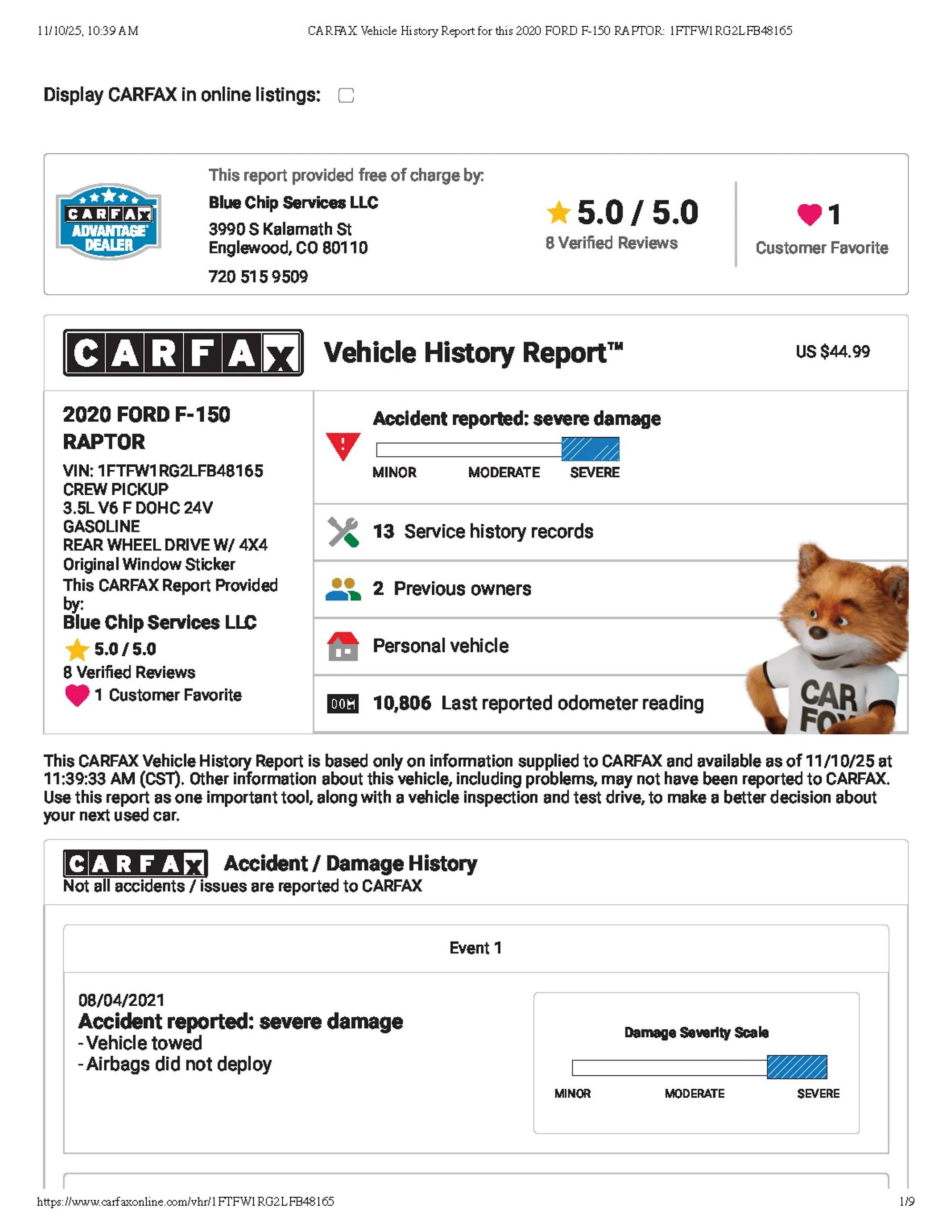 2020 Ford F-150 Raptor
