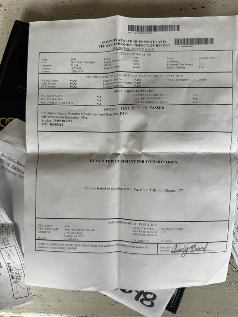 53k-Mile 1993 Jeep Wrangler YJ Splash Edition