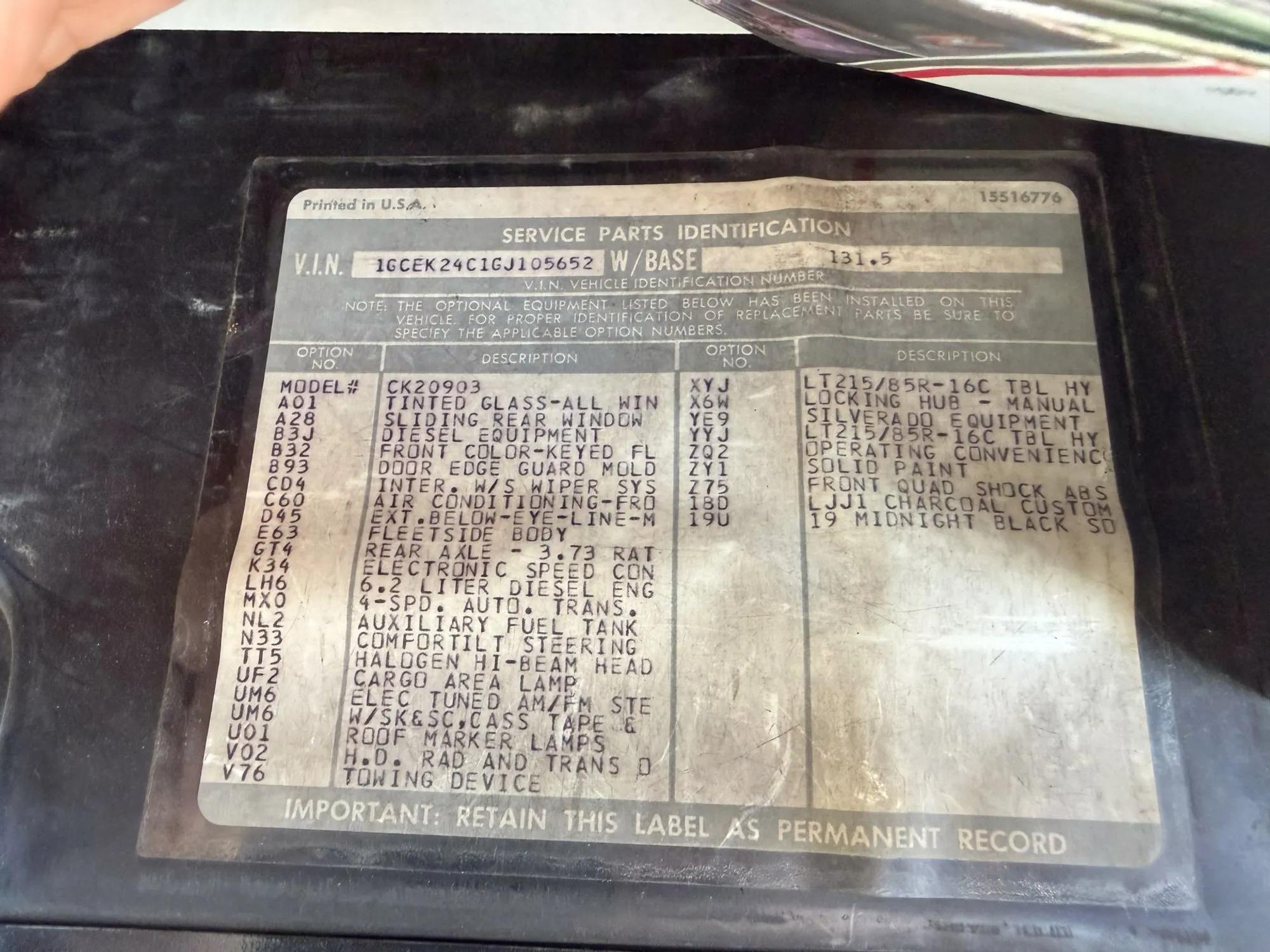 6.2L Detroit Diesel-Powered 1986 Chevrolet K20 Silverado Long Bed Pickup