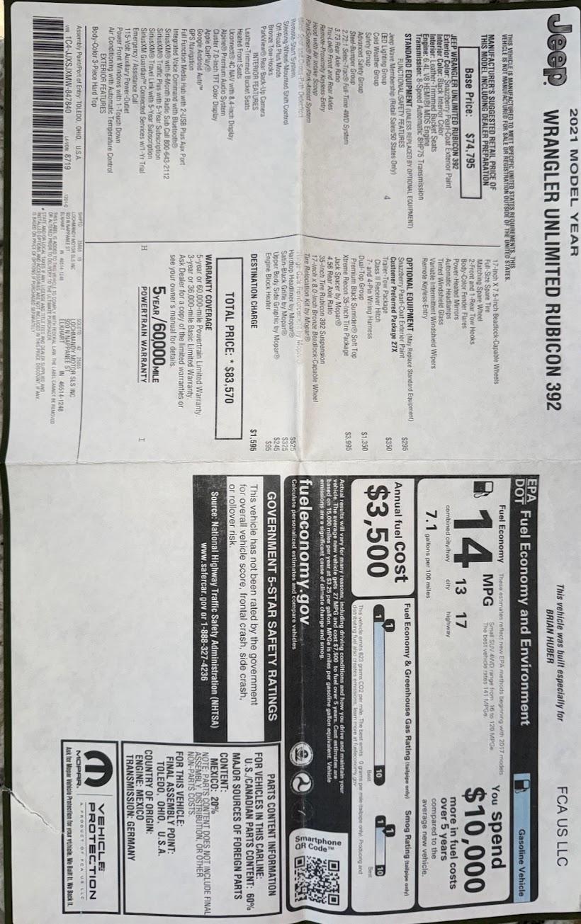 2021 Jeep Wrangler Rubicon 392