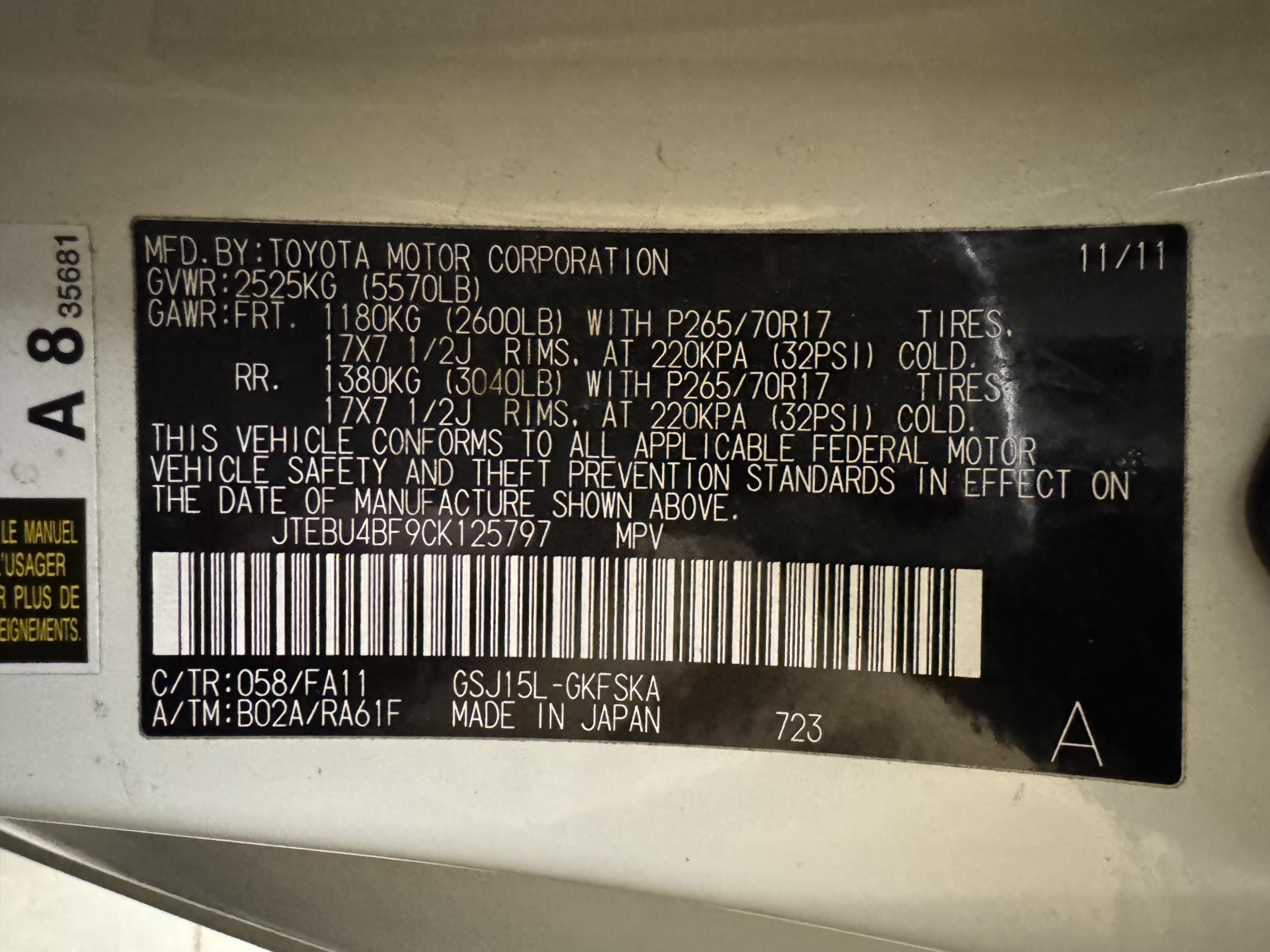 2012 Toyota FJ Cruiser 4×4