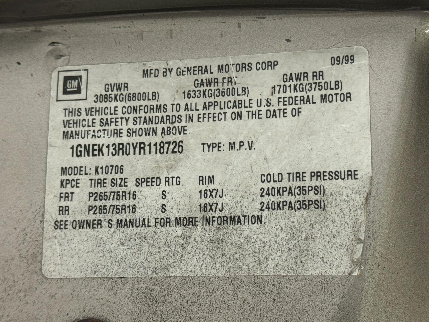 1-Owner 2000 Chevrolet Tahoe Z71