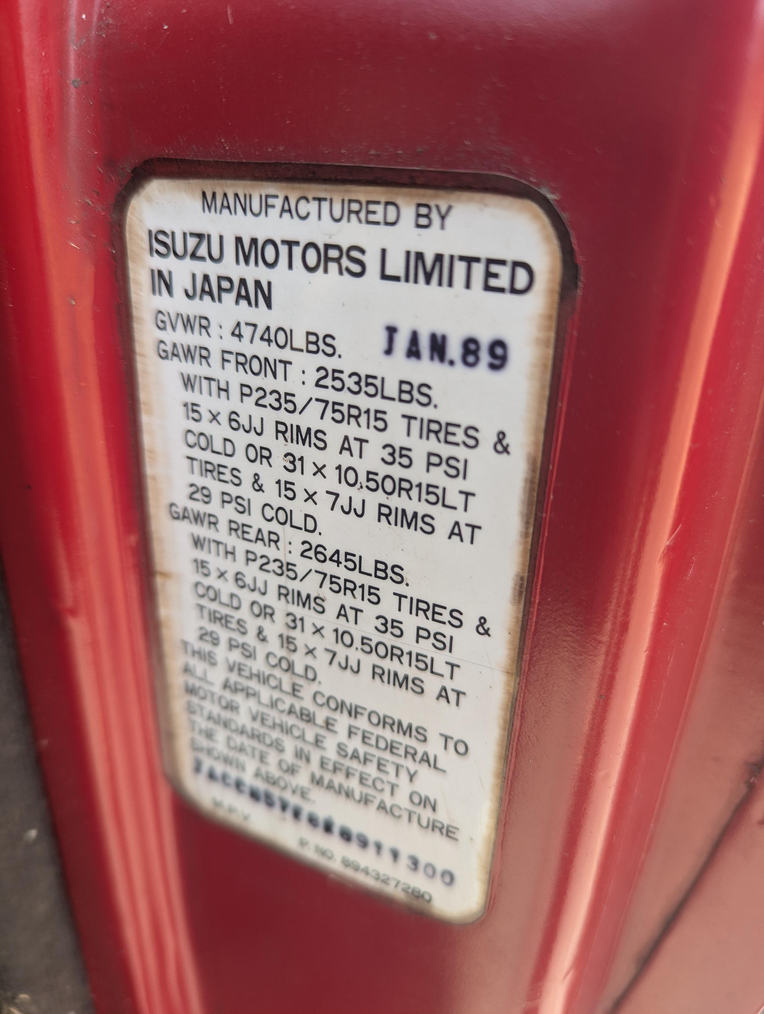 56k-Mile 1989 Isuzu Trooper RS