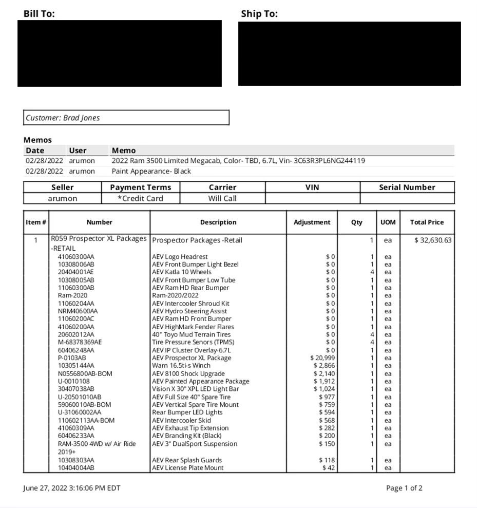Modified 2022 RAM 3500 AEV Prospector XL