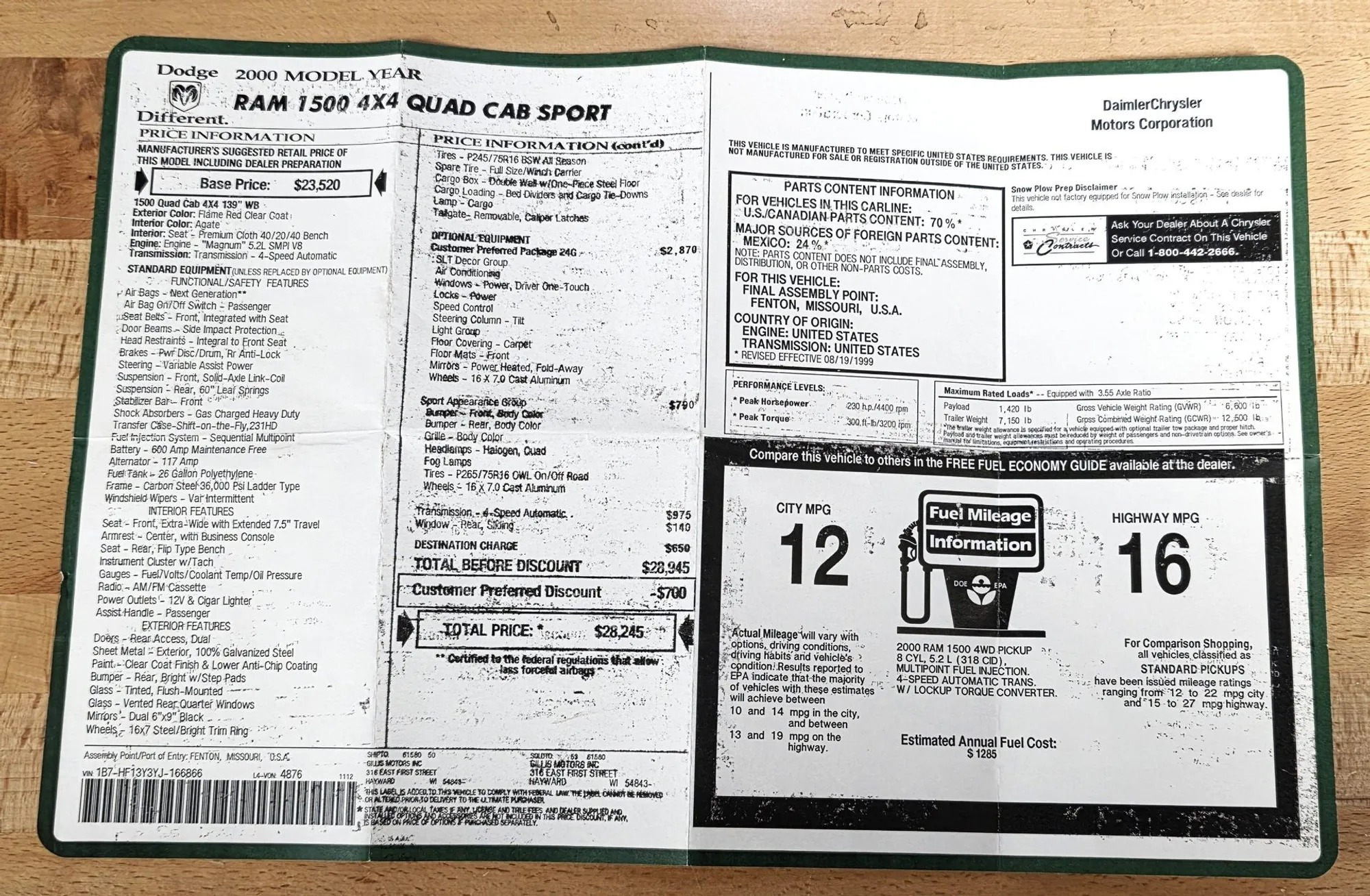 51k-Mile 2000 Dodge Ram 1500 4x4 Quad Cab Sport