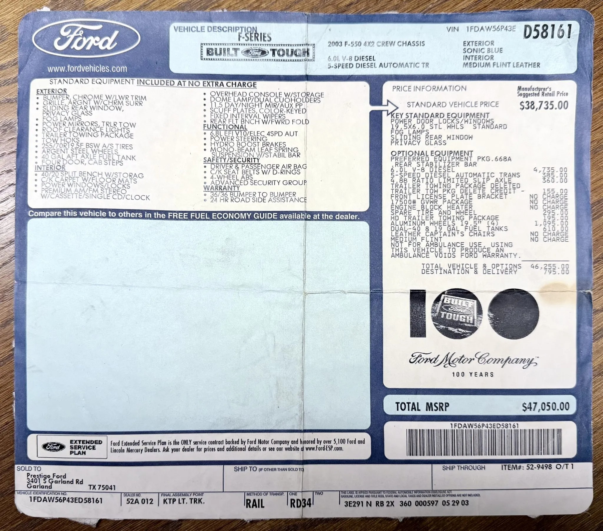 2003 Ford F-550 Fontaine Classic Traveler