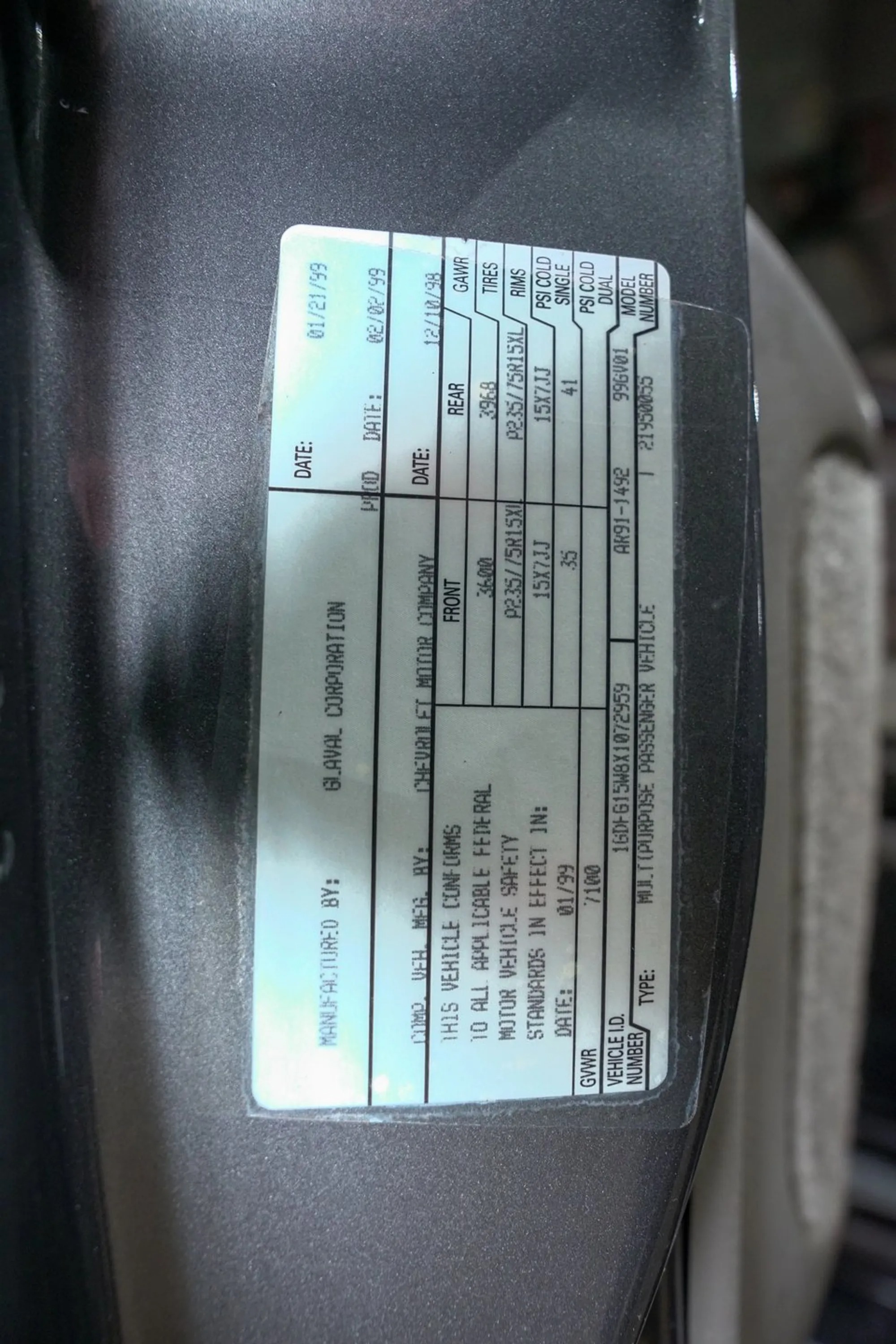 1999 GMC Savana RV G1500