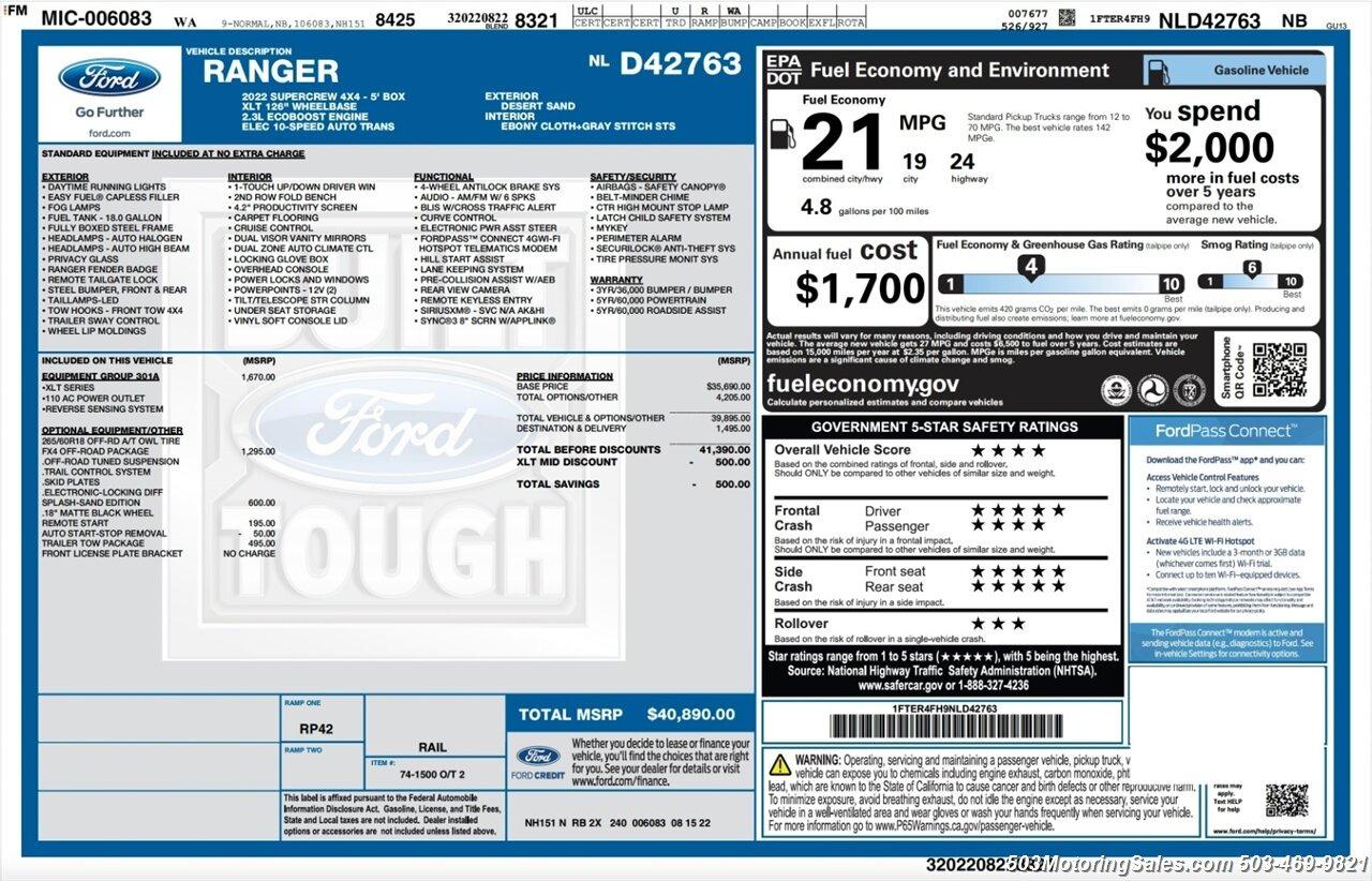 Sold: Upfitted 2022 Ford Ranger XLT FX4 Sand Edition