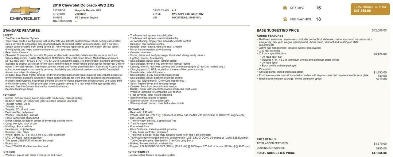 2018 Chevrolet Colorado ZR2 Dusk Special Edition