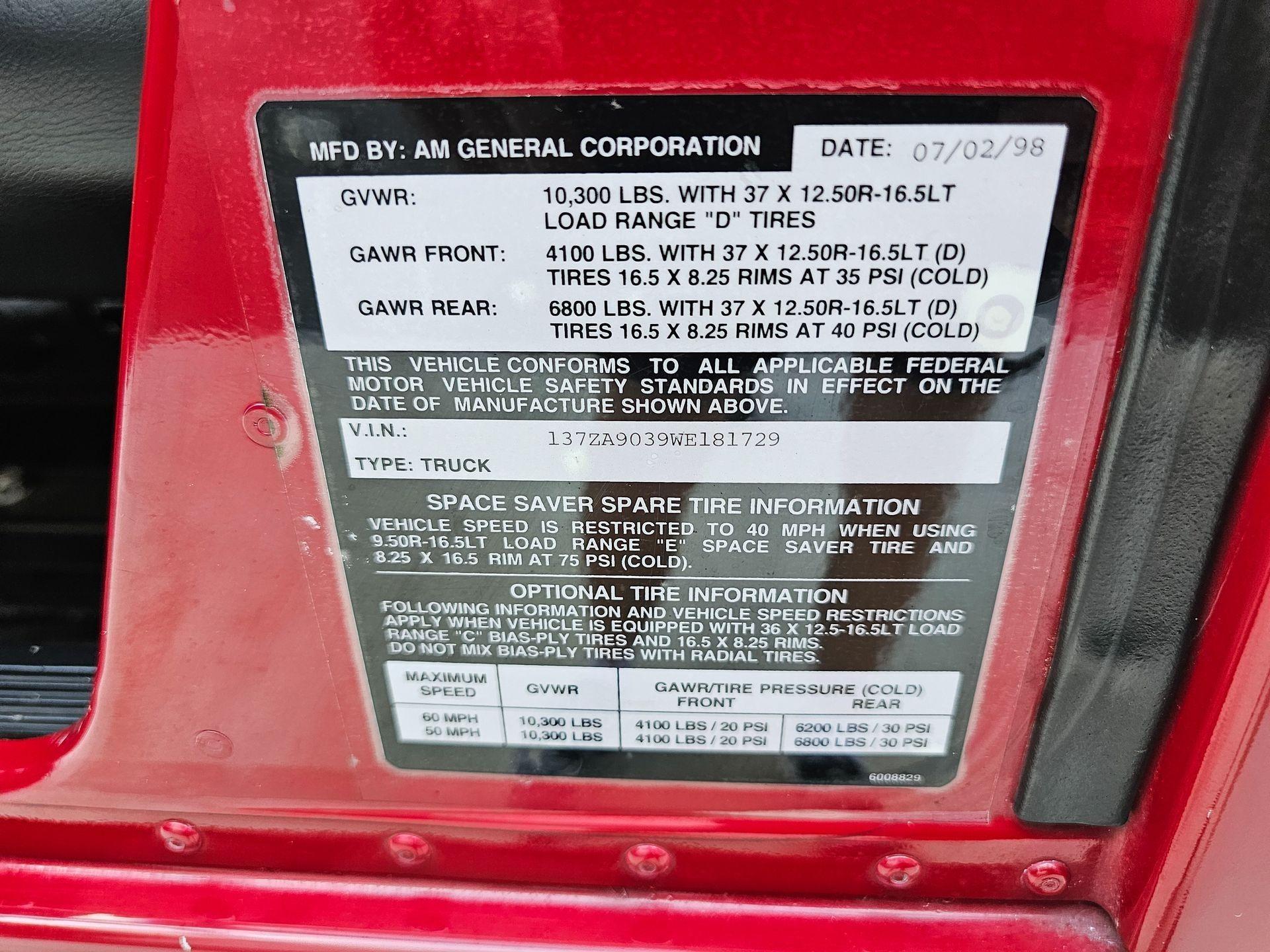 1998 Hummer H1 Open Top