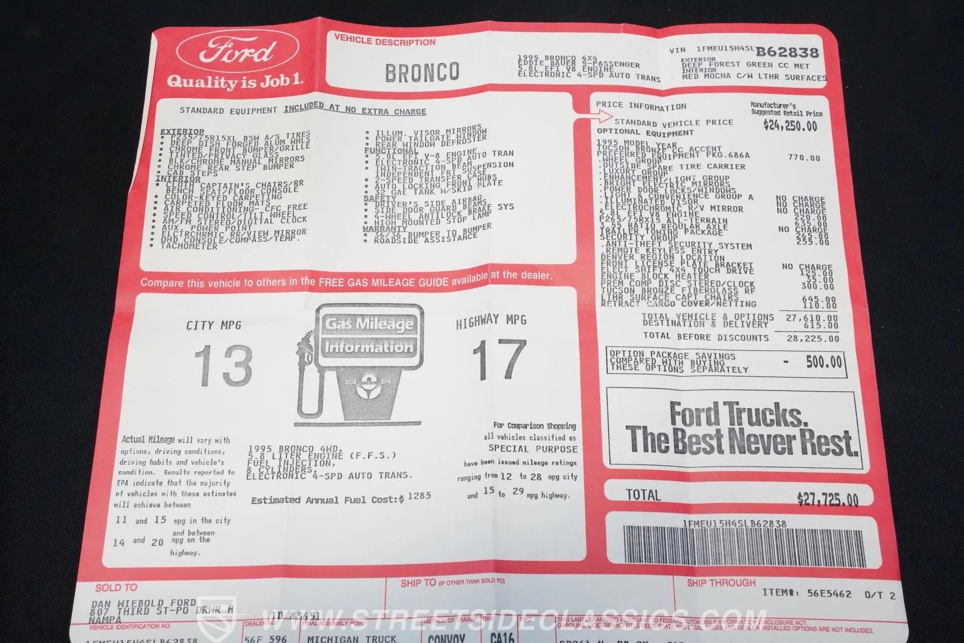 1995 Ford Bronco 4X4 Eddie Bauer