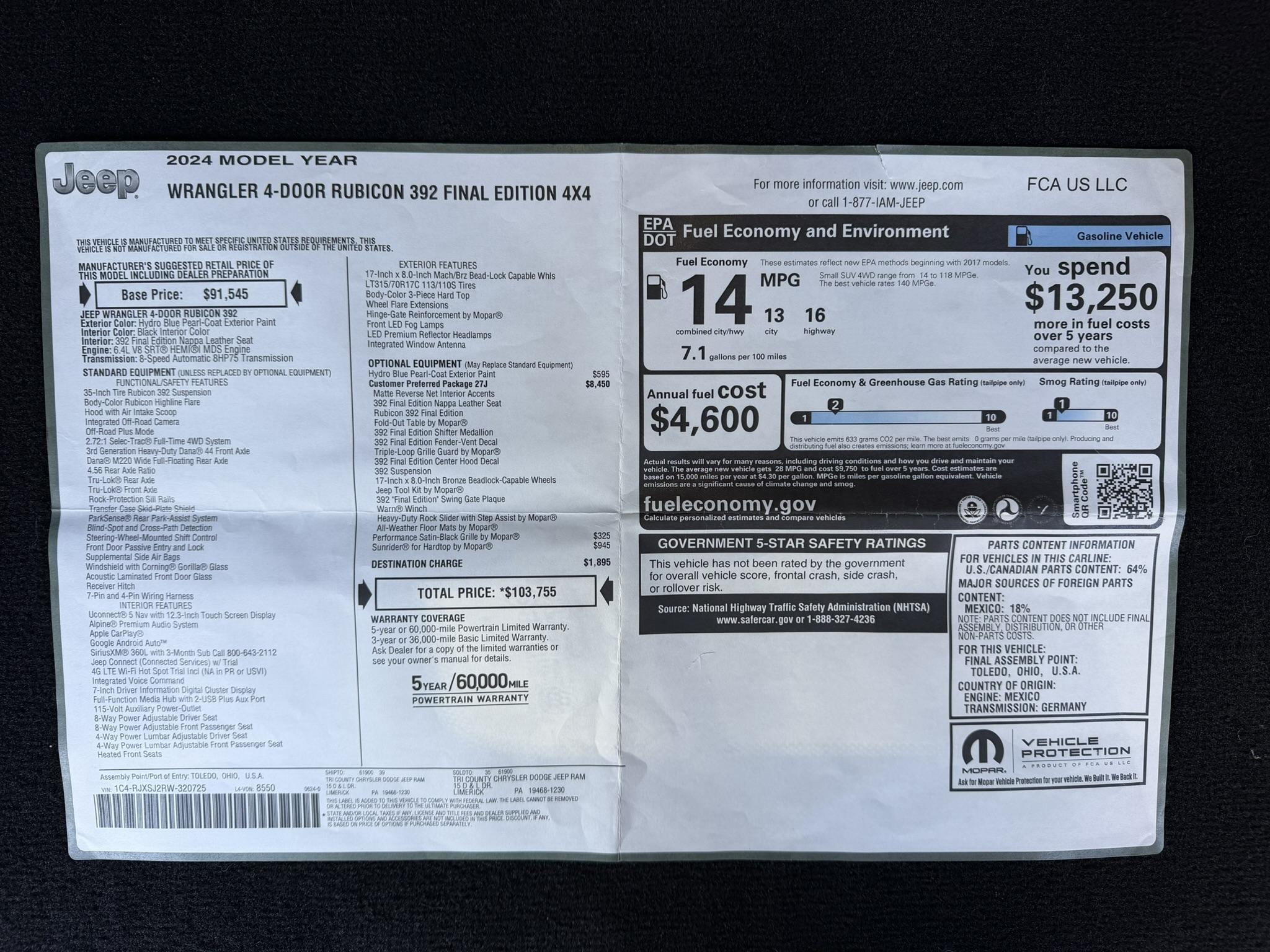 2024 Jeep Wrangler Rubicon 392 Final Edition