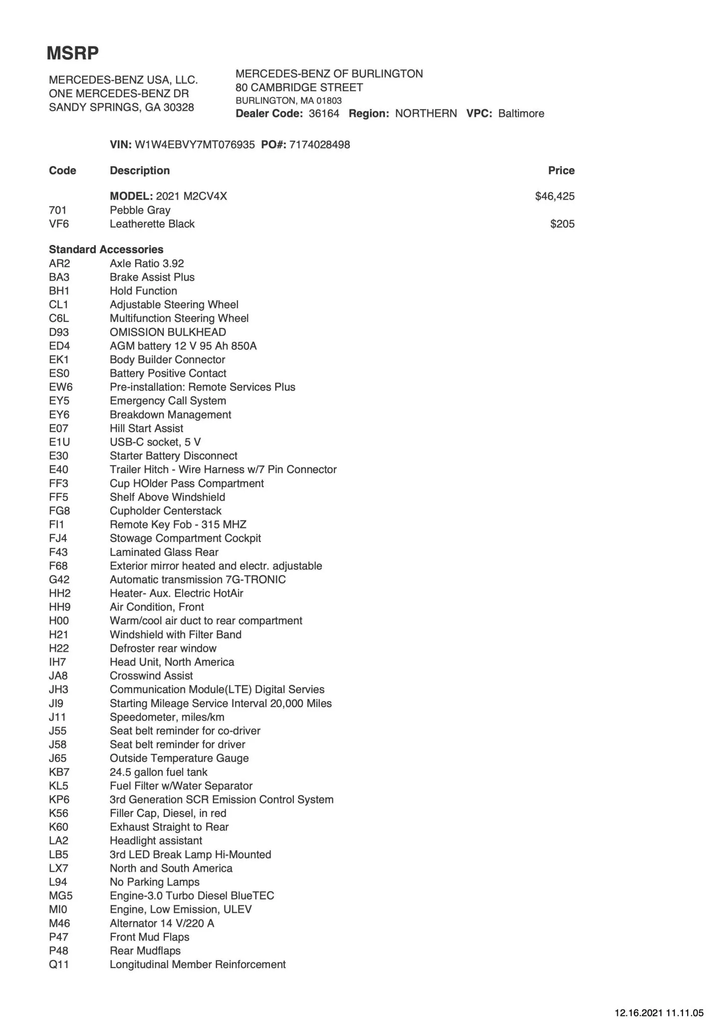 Sold: 2021 Mercedes-Benz Sprinter 2500 4×4