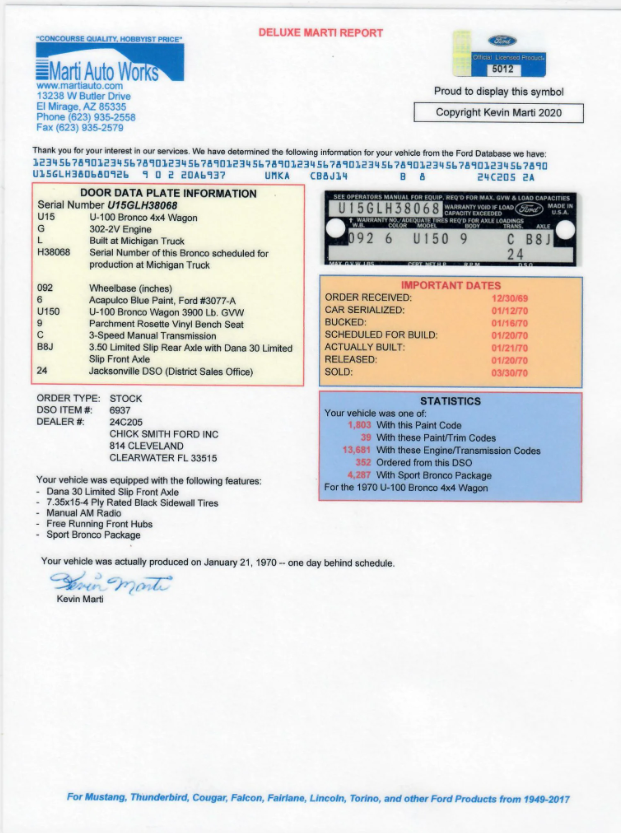 Sold: 1970 Ford Bronco