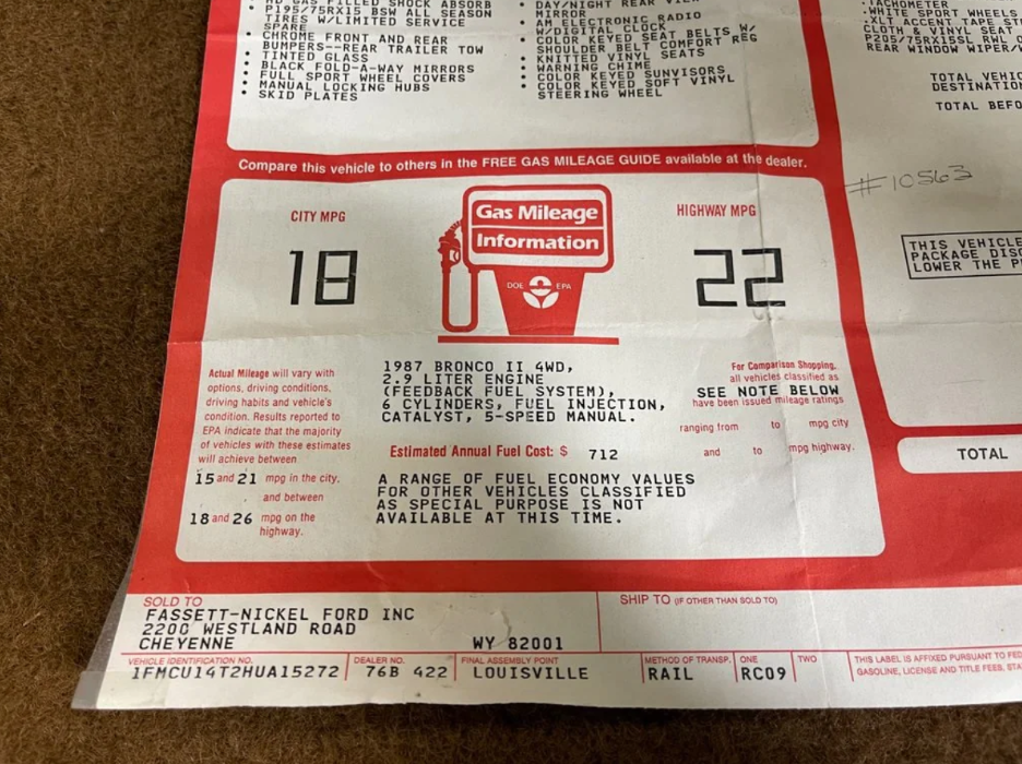 Sold: 1987 Ford Bronco II XL