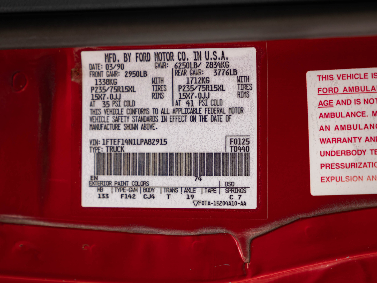 Sold: 1990 Ford F-150 XL Regular Cab 4x4