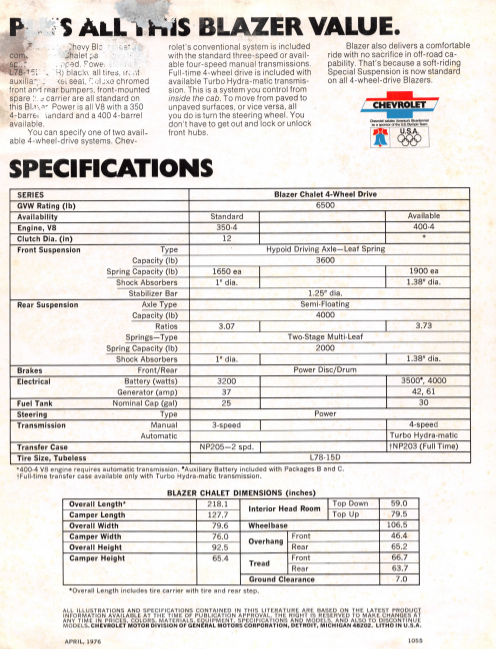 Sold: 1976 Chevrolet Blazer Chalet