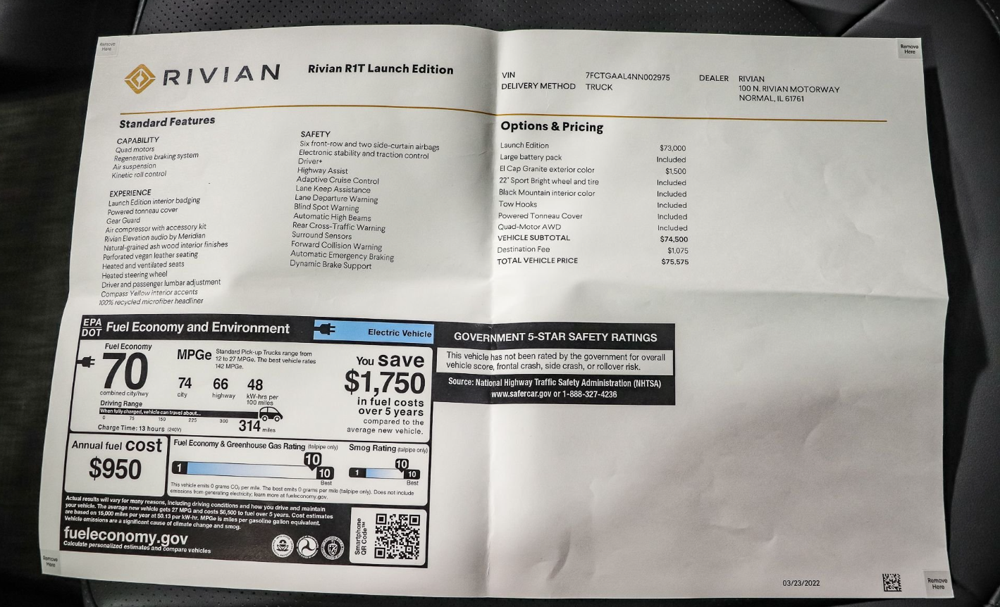 Sold: 2022 Rivian R1T Launch Edition
